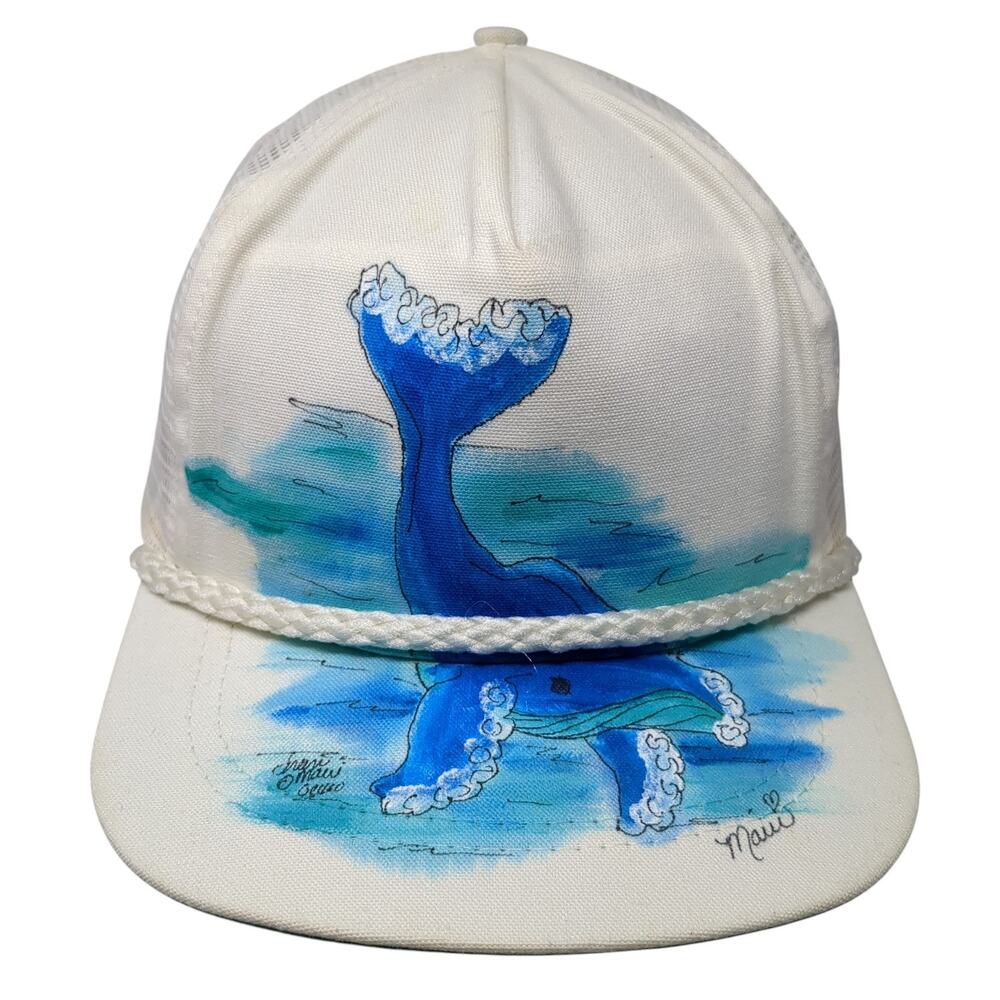 La Mode Du Golf 5 Panel Cap White One Size Adjustable Mesh Back Rope Whale Art
